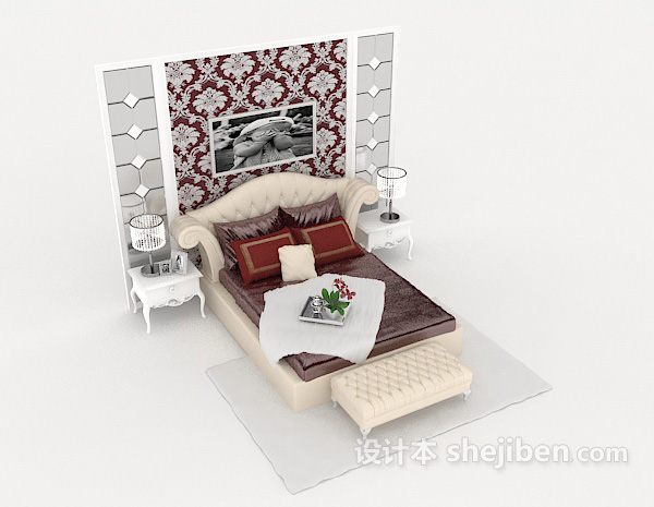 简约欧式家居床3d模型下载