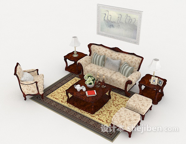 欧式传统组合沙发3d模型下载