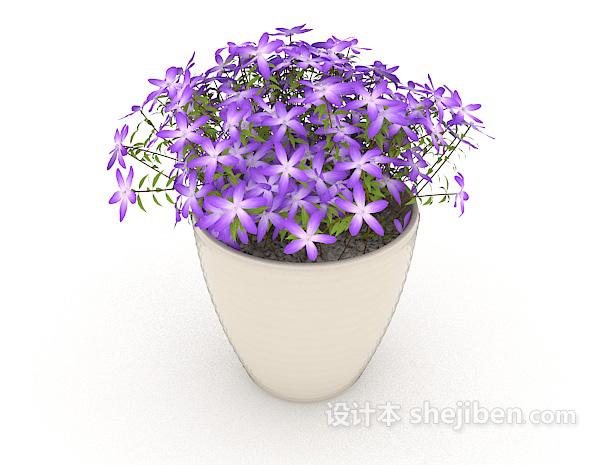 现代风格紫色小花盆栽3d模型下载