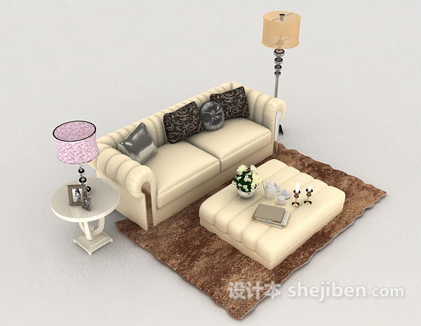 现代清新双人沙发3d模型下载