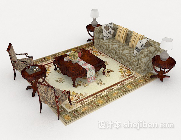 设计本新古典风格居家组合沙发3d模型下载