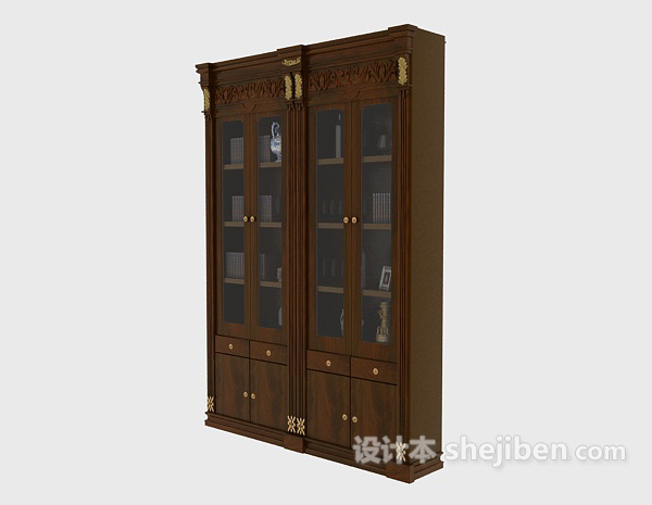 免费欧式风格古典书柜3d模型下载