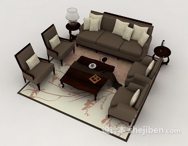 其它新古典风情组合沙发3d模型下载