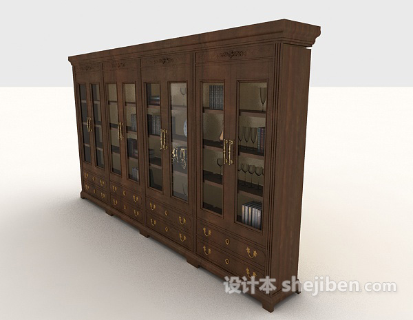 设计本大型欧式书柜3d模型下载