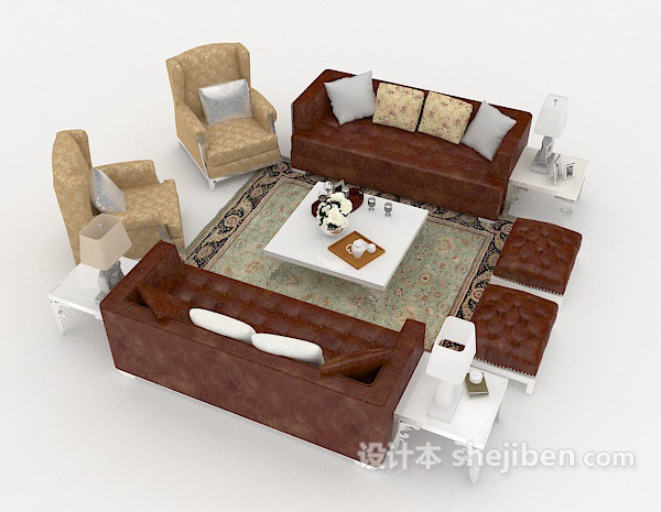设计本简欧风格组合沙发3d模型下载