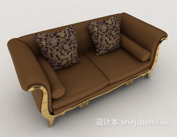 免费棕色欧式双人沙发3d模型下载