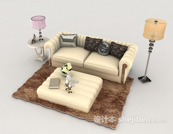 免费现代清新双人沙发3d模型下载