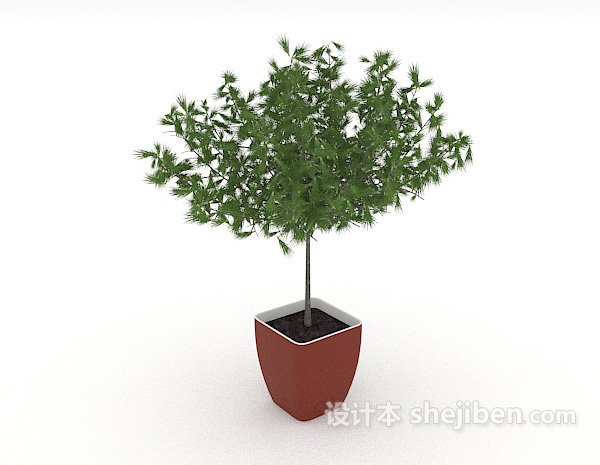居家绿色简单盆栽3d模型下载