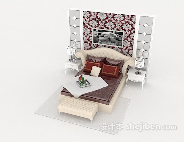 免费简约欧式家居床3d模型下载