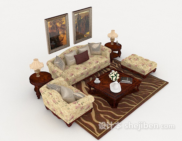 豪华欧式组合沙发3d模型下载