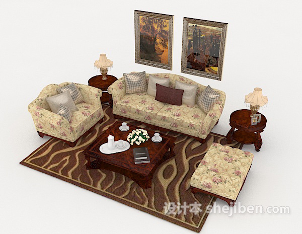 免费豪华欧式组合沙发3d模型下载