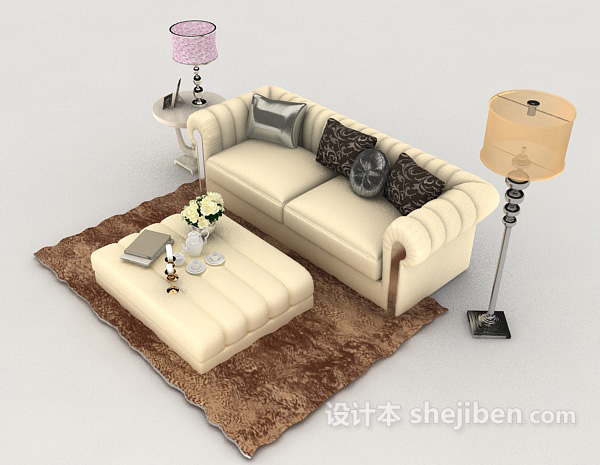 设计本现代清新双人沙发3d模型下载