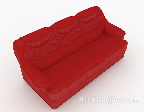 大红色家居多人沙发3d模型下载