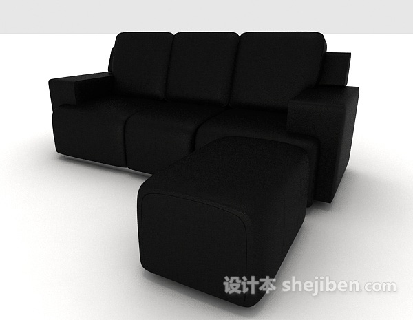 免费现代黑色皮质沙发3d模型下载