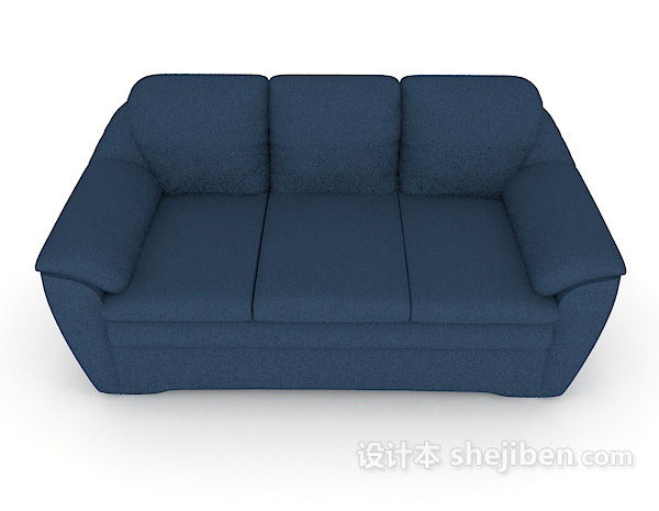 现代风格简单蓝色三人沙发3d模型下载