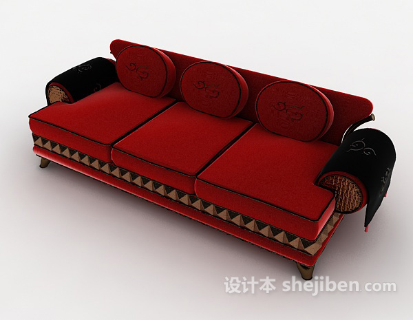 免费绒布三人沙发3d模型下载