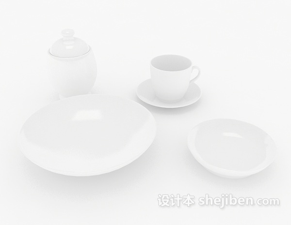 现代风格白色陶瓷杯碗3d模型下载