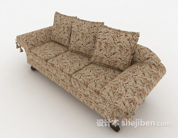 免费欧式风格碎花多人沙发3d模型下载