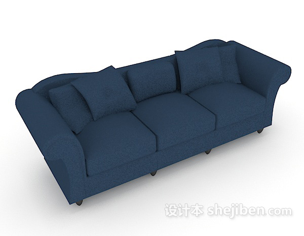 家居蓝色三人沙发3d模型下载