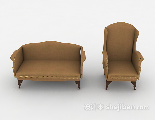 欧式风格欧式棕色家居沙发3d模型下载