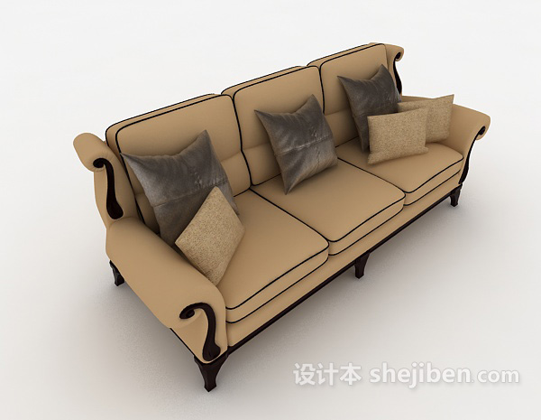 新古代皮质多人沙发3d模型下载