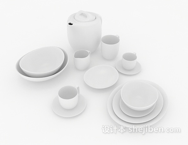白色陶瓷碗碟3d模型下载