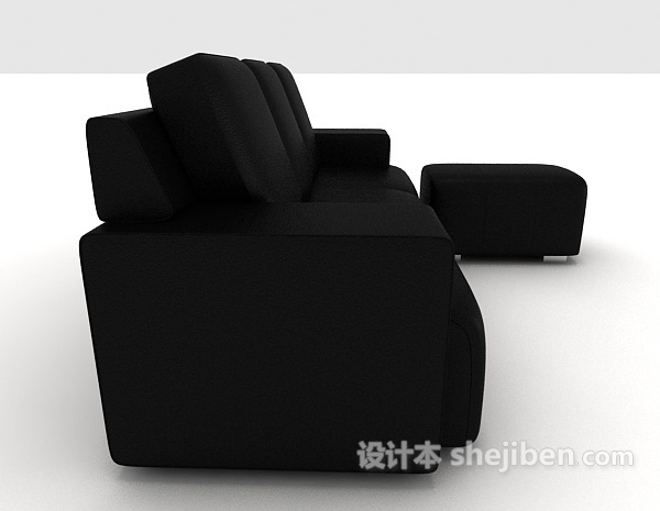 设计本现代黑色皮质沙发3d模型下载