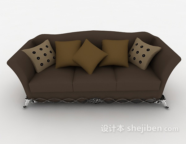 欧式风格深色欧式多人沙发3d模型下载