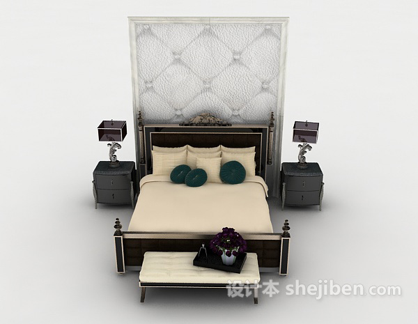 新古典居家双人床3d模型下载