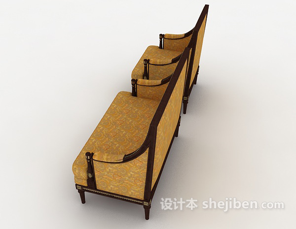 设计本新中式金色双人沙发3d模型下载