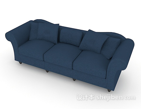 免费家居蓝色三人沙发3d模型下载