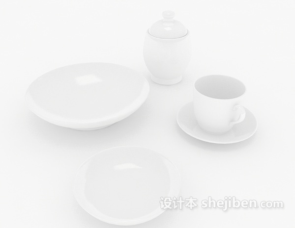 设计本白色陶瓷杯碗3d模型下载