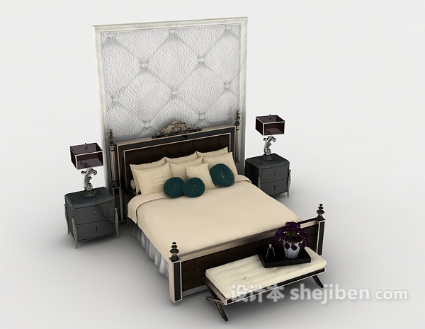 免费新古典居家双人床3d模型下载