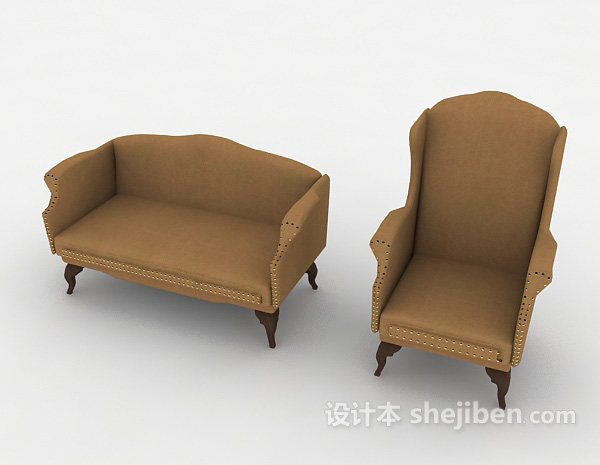 设计本欧式棕色家居沙发3d模型下载