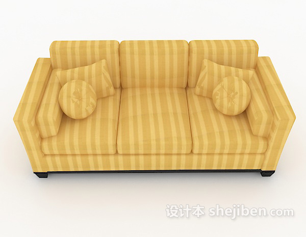现代风格黄色条纹多人沙发3d模型下载
