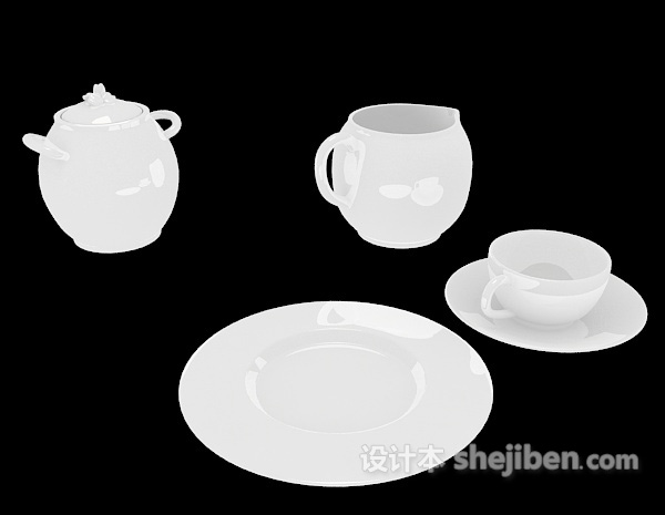 现代风格杯碗碟勺3d模型下载