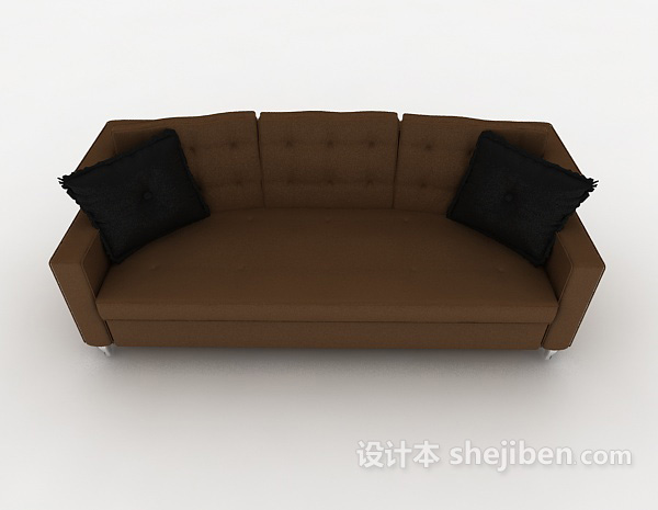 现代风格皮质棕色多人沙发3d模型下载