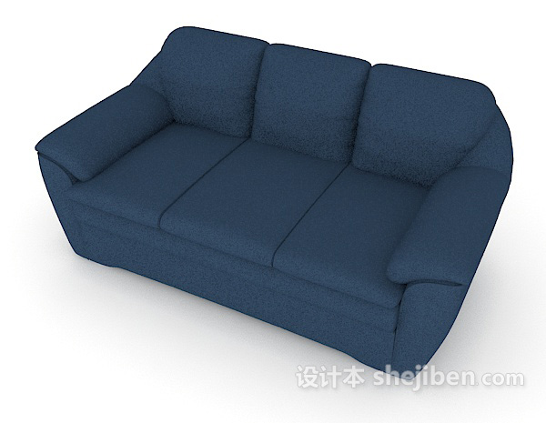免费简单蓝色三人沙发3d模型下载