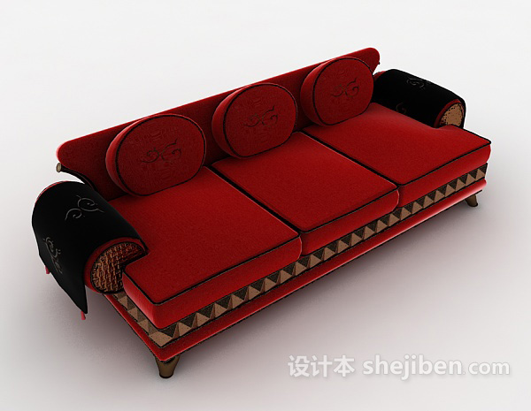 绒布三人沙发3d模型下载