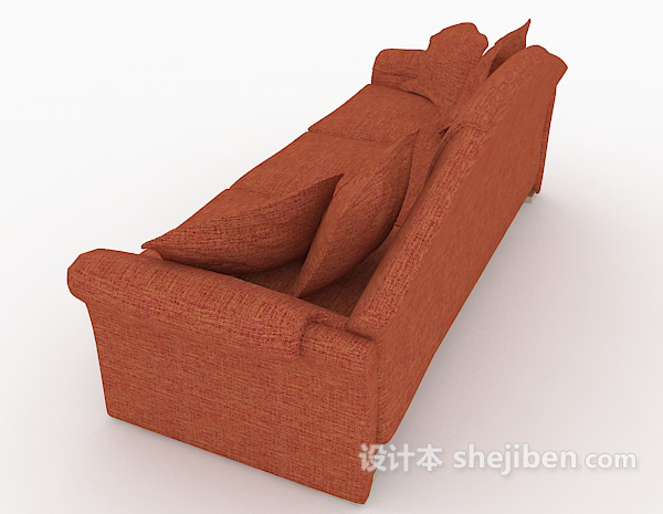 设计本橙色三人沙发3d模型下载