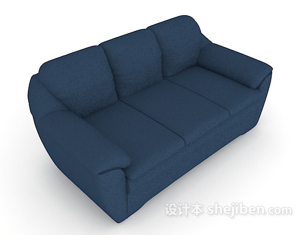 简单蓝色三人沙发3d模型下载