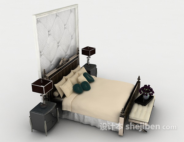 设计本新古典居家双人床3d模型下载