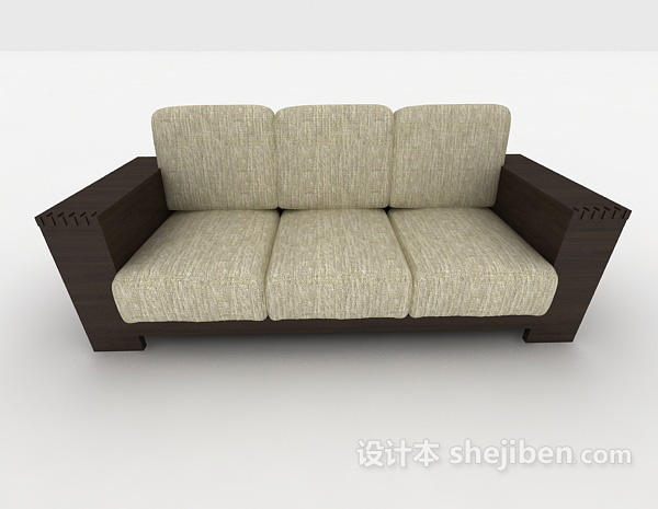 中式风格新中式风格三人沙发3d模型下载