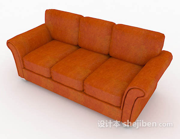 免费橙色现代多人沙发3d模型下载