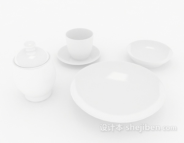 白色陶瓷杯碗3d模型下载