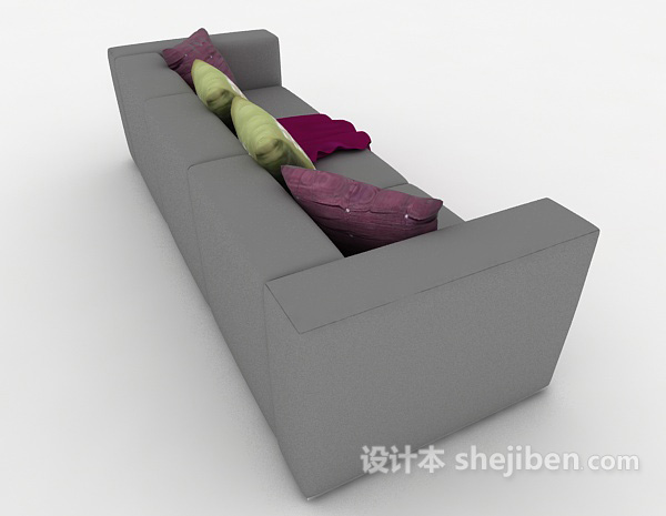 设计本灰色家庭式三人沙发3d模型下载