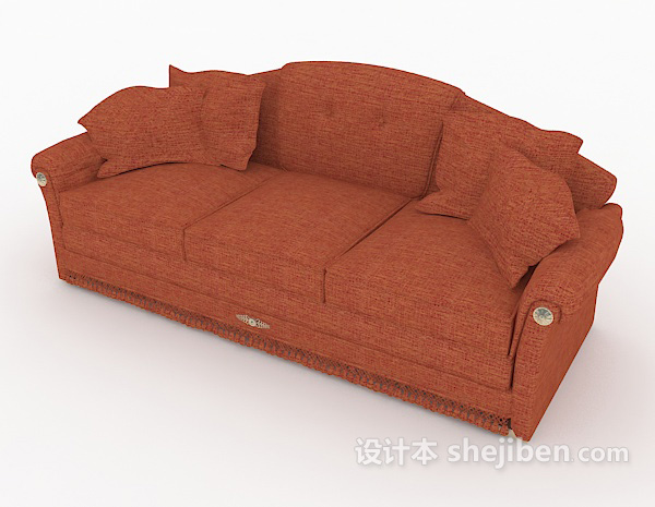 免费橙色三人沙发3d模型下载