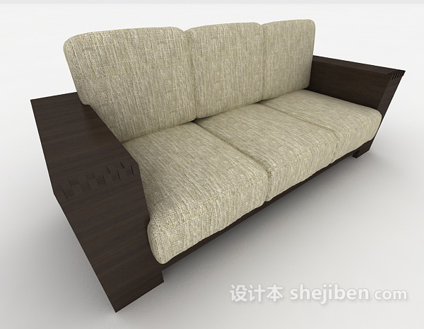 免费新中式风格三人沙发3d模型下载