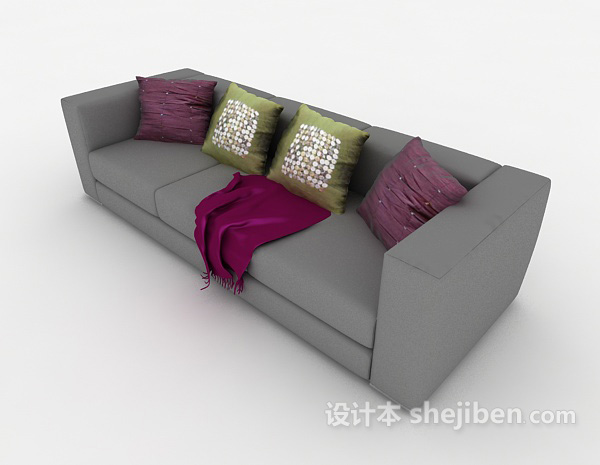 灰色家庭式三人沙发3d模型下载