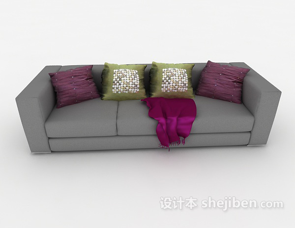 现代风格灰色家庭式三人沙发3d模型下载